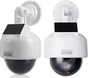 2 x Dummy Camera Speed Dome Solar Dummy with Lens and Red LED Light Waterproof for Indoor and Outdoor Use