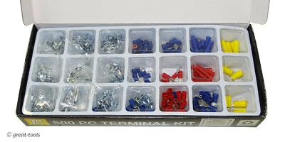 ELECTRICAL TERMINAL KIT – 500-pc set – ring, bullet, hook, spade, and more