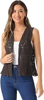[Allegra K] Women's Floral Crochet Hollow Out Sleeveless Open Front Boho Vest Cardigan