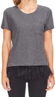 Vince Camuto Womens Short Sleeve Feather Hem Top Size:Large,Medium Heather Gray