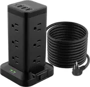 BEVA Power Strip Tower with USB Ports, Surge Protector 10 FT, Black
