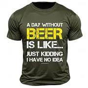 Men's Letter Funny Beer T Shirt Tee Top 100% Cotton Short Sleeve Graphic Shirt Black Army Green Dark Blue Comfortable Tee Street Sports Outdoor Fashion Designe