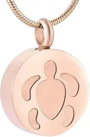 DOTUIARG Carved Turtle Round Stainless Steel Memorial Urn Jewelry Loss of Pet Keepsake Pendant for Cremation Ashes Necklace