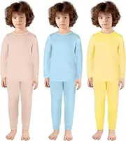 [Silkfly] 3 Set Kid Thermal Underwear Set Soft Fleece Lined Boys and Girls Long Winter Johns Base Layer Thermal Top and Bottom