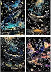 4X Scratch Paper Art Craft Scratch Painting Paper Childrens Crafts Projects Scratch Painting for Boys Girls Toy, Blue Whale, as described