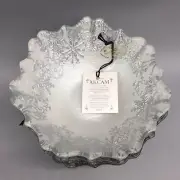 x6 Akcam Turkish Glass Snowflake Bowl Set Dessert Frosted Silver Christmas NEW