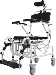 Tilt-in-Space Chair Shower Commode Mobile Chair, 4-in-1 Multifunction Chair, Flip-up Arm and Foot Rests, Commode Pail and Adjustable Headrest