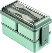 Lychico Lunch Box, 1400ml Bento Box with Spoon Fork, Stackable 2 Layer 3 Compartments Leak Proof Japanese Lunch Box, Meal Prep Container Box for Adults Kids Students Office Microwave Dishwasher Safe