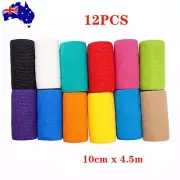 12x Self-Adhesive Cohesive Wrap Bandage Pet Vet Wrap First Tapes 10x4.5m
