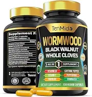 Tenmido Wormwood Capsules Supplement for Men and Women, 10in1 Formula with Black Walnut, Whole Cloves, Turmeric, Cayenne Pepper & More - Digestive, Immune Support - Nutrient Rich - 150 Capsules