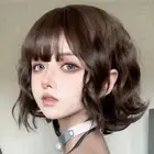 Heat Resistant Fiber Women Bob Wigs Brown Synthetic Wigs with Bangs Cosplay