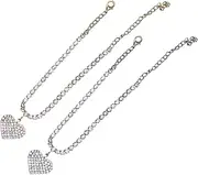 [WRITWAA] Fashionable Rhinestone Anklet Heart Charm 2pcs Foot Chain Anklets for Girls Elegant Jewelry