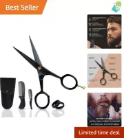 Professional 5” Beard & Mustache Trimming Scissors Set with Combs Pouch