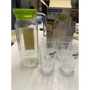 【法國Luminarc】樂美雅 一壺四杯水具組/玻璃壺/冷水壺/水杯/玻璃杯