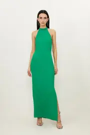 Petite Fluid Tailored Halterneck Open Back Maxi Dress
