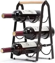Metal Tabletop Wine Rack with Wooden Handle, Foldable Wine Storage Rack, 3-Layer Bottle Rack Can Hold 6 Bottles, Suitable for Pantry, Bar, Cabinet, Kitchen, Black.