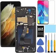 AMOLED for Samsung Galaxy S21 Ultra 5G Screen Replacement with Frame for Samsung S21 Ultra Screen Replacement kit SM-G998u G998a G998w LCD Touch Display digitizer with Tools Black（US Version