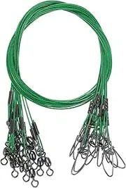uxcell Fishing Wire Leader Line 125LB 21 Inch, 15Pcs Steel Heavy Saltwater Fishing Leader Line High Strength with Rolling Swivel and Snap, Green