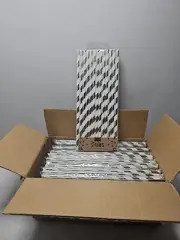 Ginger Ray Straws 250 Silver Stripy Paper Straws New In Package 8 Inches