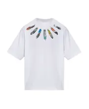 Collar Feathers Over printed T-shirt XS White