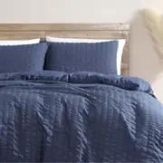 Ardor Boudoir Byron Seersucker Stripes Quilt Cover with Pillowcase Navy