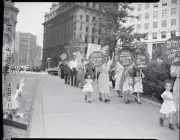 New York Picketers marching line protesting Hiss trial Federal Cour- 1949 Photo