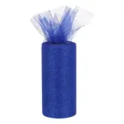 6" 25 Yards Glitter Tulle Ribbon Rolls Netting Fabric Dark Blue