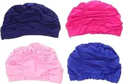 Veemoon 4pcs Fashionable Boys and Girls Swimming Cap Pleated Bath Cap for Women Men Comfortable Nylon Material Unisex Swim Hat Light Flexible