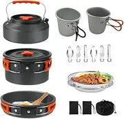 HHWRT Camping Cookware Set, Camping Cookware Kit, Compact Camping Pots and Pans Set, Non-Stick Lightweight Pot Pan Kettle Set, Camping Cooking Set for Outdoor Backpacking Picnic
