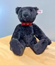 Steiff 038150 Limited Edition Black Bear with Red Leather Collar COA 83 of 3000