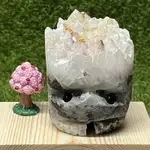 白水晶 草莓晶 黃銅礦 方解石 四礦共生刺蝟 天然水晶刺猬 辦公室療癒擺飾