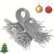 100 PCS Christmas Hanging Ornament, Tree Ribbon, Hanger Strings Snap Fastener Tag, Cord Precut Ribbon Hook, Xmas Ornament Hanging Loop for Christmas Tree Decorations(Silver)