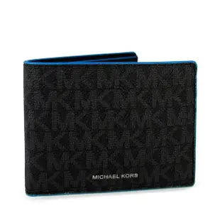 【Michael Kors】滿版MK防刮藍滾邊對開短夾(藍黑色)