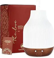 Essential Oil Diffuser Lamp, White Ceramic + Brown Wood, Ultrasonic 180ml Whispersoft, 4 Timers | 5 Light Settings, Auto Shut Off, Home + Office, Humidifier Air Purifier Aromatherapy