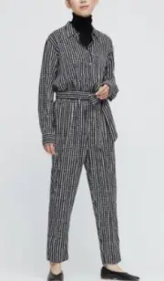 *NEW* UNIQLO/MARIMEKKO Womens Longsleeve Black Cream Spots Jumpsuit Belt sz S