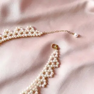 【Elegant 珍愛宣言】LACE浪漫蕾絲天然珍珠編織頸鏈-訂製(蕾絲珍珠編織頸鏈 珍珠編織頸鏈)