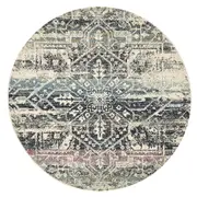 Maya Blue Geometric Medallion Transitional Round Rug