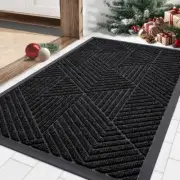 Front Door Mat Outside Entrance, Heavy Duty Natural Rubber 29.5" x 17" Black