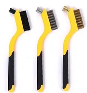 Wire Brush Set, 3-Piece Small Wire Brush(Stainless Steel)/Brass/Nylon/, Bristles with Curved Handle Grip for Rust, Dirt and Paint Scrubbing with Deep Cleaning -Length 7inch(yellow)