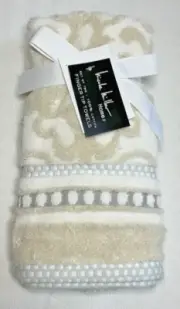 NICOLE MILLER FINGERTIP TOWELS (2) TAN WHITE GRAY DOTS 12 X 18 100% COTTON NWT