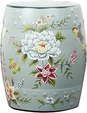 Ceramic Drum Table Decorative Garden stools, Decorative Ceramic Garden Stool, Glazed Hollow Hand-Painted Flower and Bird Shoe Changing Stool Drum Stool, Suitable for Outdoor Garden, Living Room,(Ligh