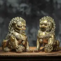 在飛比找樂天市場購物網優惠-異麗全銅獅子擺件一對黃銅獅子擺件獅家居門口桌面創意裝飾擺設