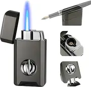 Torch Lighter, Built-in Cutter, Holder Function, All-in-One Jet Flame Butane Refillable Lighter, Gifts for Men, Adjustable Flame, Windproof Multifunctional Lighter(Without Gas)