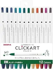 Zebra Clickart Water-Based Pen Calm Dark 12 Colors Set, Wyss22-12Cdk