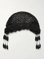 [BODE] BODE - Blossom Tasseled Crocheted Cotton Cap - Black - One size One size Black