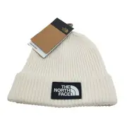 THE NORTH FACE kids Unisex Cuffed Beanie Hat White Dune TNF One Size NWT