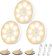 Motion Sensor Lights Indoor, LED Night Light Closet Lights, USB Rechargeable Wireless Closet Lights, Stick on LED Puck Light for Stairs, Under Cabinet, Closet (Warm White-3Pack)