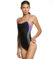 NWT Speedo Relaunch Splice Flyback One Piece Swimsuit 12/38 Purple 113668