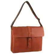 Pierre Cardin Italian Leather Flap-Over Laptop Computer Bag in Cognac