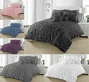 Diamond Embroidery Pintuck Pinch Pleated Duvet/Doona/Quilt Cover Set All Size (Black, Double)